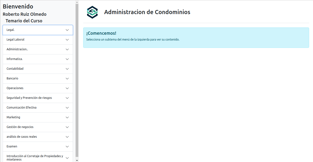 Pantalla de bienvenida al aula virtual.