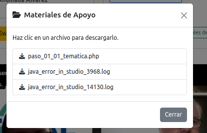 Ventana modal con la lista de archivos descargables.