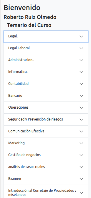 Menú del temario del curso.